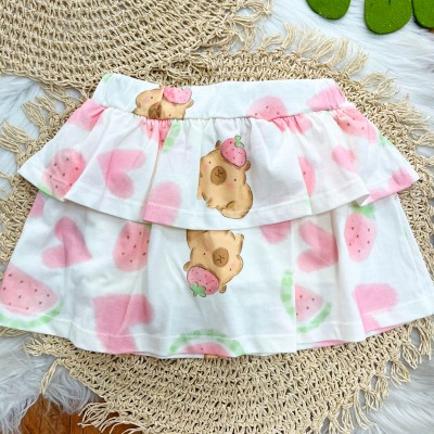 Conj. Regata e Short Saia Capivara - Off White e Rosa